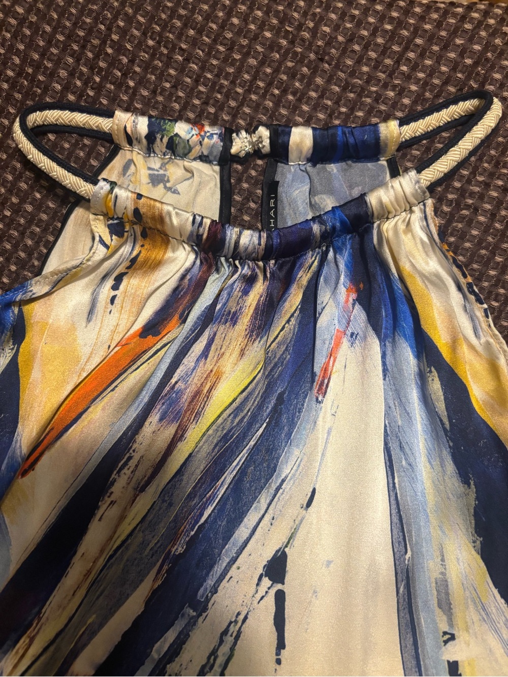 Elie Tahari | Abstract Watercolor Print Halter Blouse - Picture 3 of 6